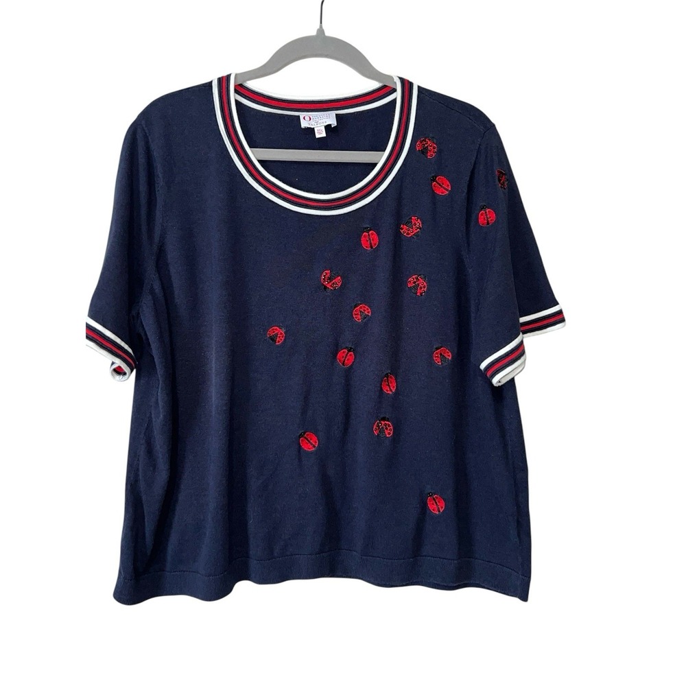 Ladybug Oprah Magazine Size 3X P Collection Talbots‎ Navy Red Women Top Blouse